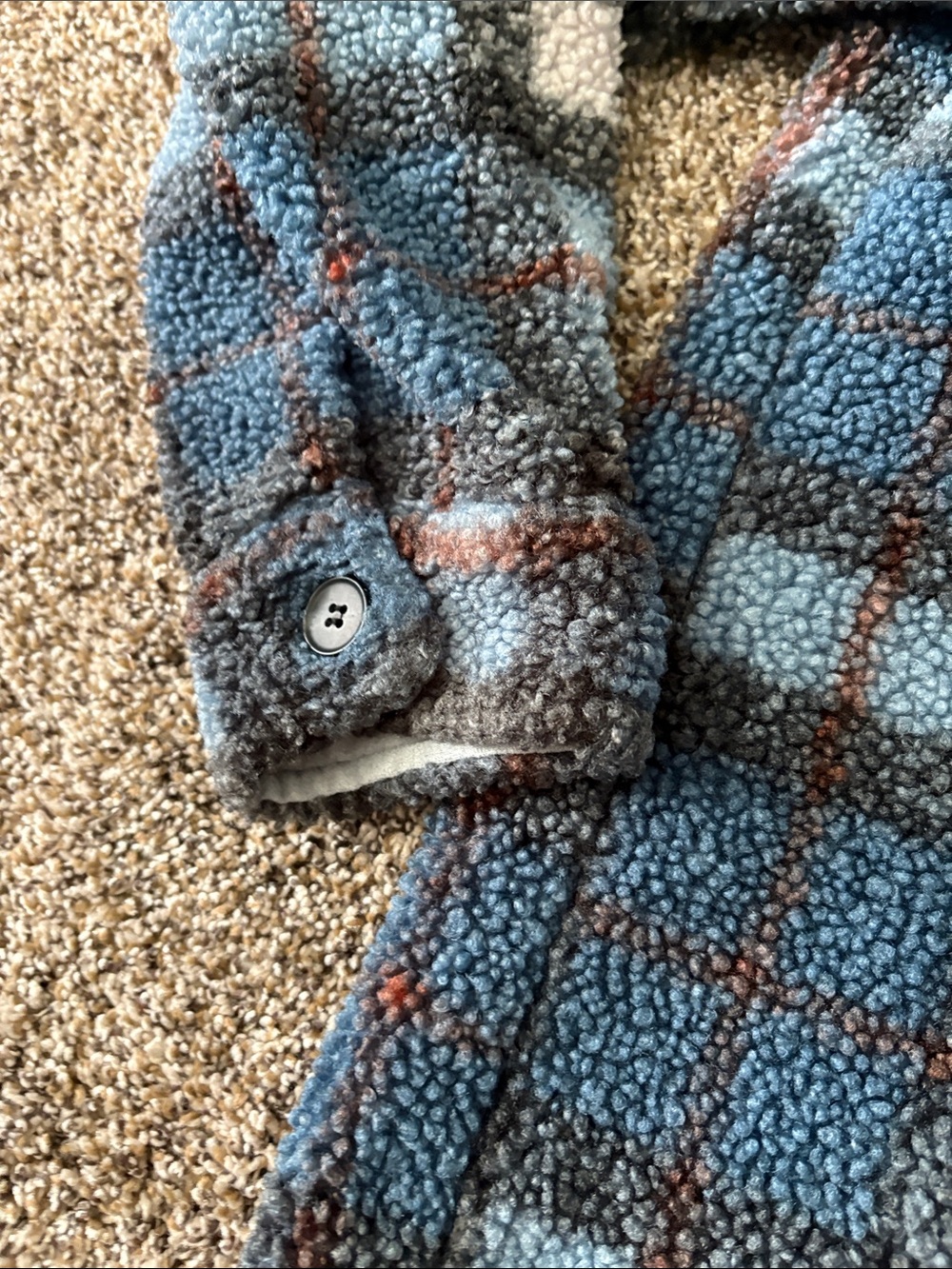 Lands' End Blue and Black Plaid Sherpa Button-Down Jacket Babe - Picture 6 of 9